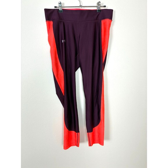 Under Armor Compression Maroon and Orange Capri Leggings Size Large (D3) - Picture 1 of 10